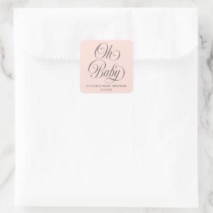 Oh Baby Elegante Schrift Rosa Babyparty-Geschenk Quadratischer Aufkleber