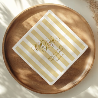 Oh Baby Elegante Schrift & Streifen Baby Shower Serviette