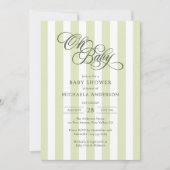 Oh Baby Elegante Script & Stripes Baby Dusche Einladung (Vorderseite)