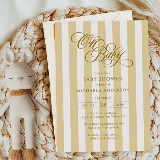 Oh Baby Elegante Script & Stripes Baby Dusche Einladung