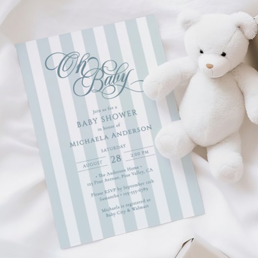 Oh Baby Elegante Script & Stripes Baby Dusche Einladung