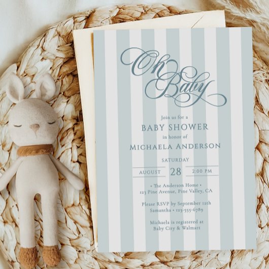 Oh Baby Elegante Script & Stripes Baby Dusche Einladung