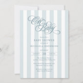 Oh Baby Elegante Script & Stripes Baby Dusche Einladung (Vorderseite)