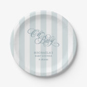 Oh Baby Elegante Script & Stripes Baby Dusche Pappteller (Vorderseite)