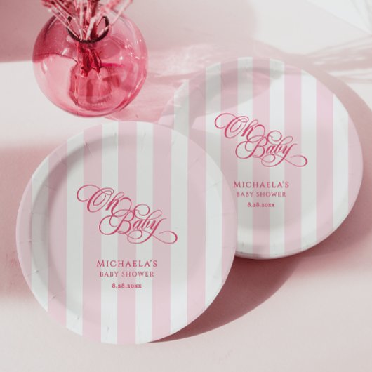 Oh Baby Elegante Script & Stripes Baby Dusche Pappteller