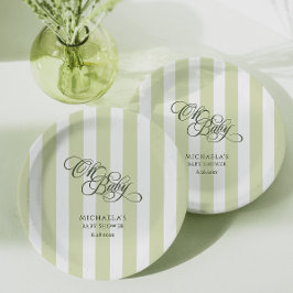 Oh Baby Elegante Script & Stripes Baby Dusche Pappteller