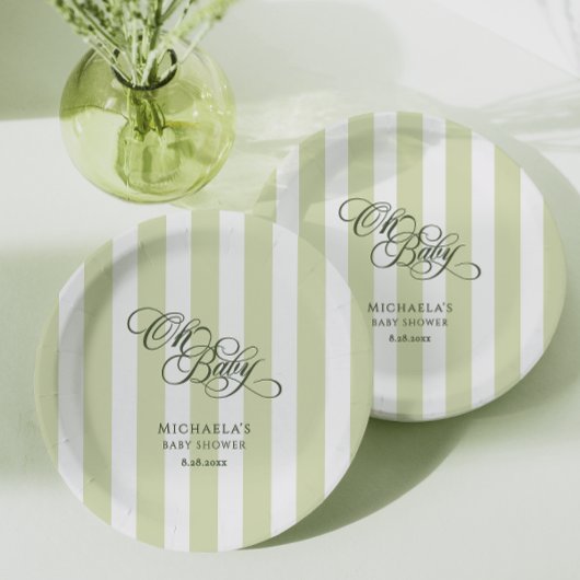 Oh Baby Elegante Script & Stripes Baby Dusche Pappteller