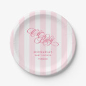 Oh Baby Elegante Script & Stripes Baby Dusche Pappteller (Vorderseite)