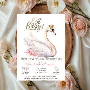Oh Baby Eleganter Schwan-Kronen-Blumen Baby Shower Einladung