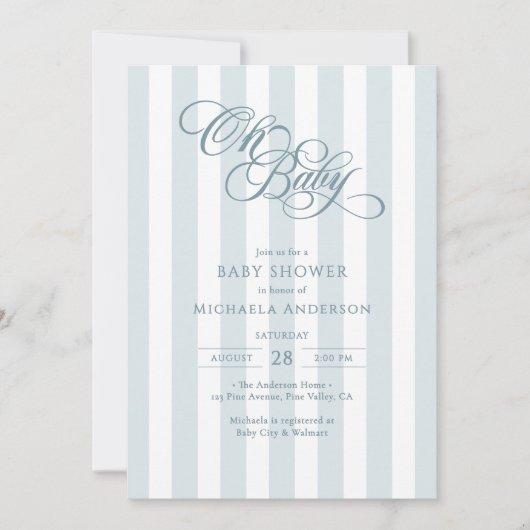 Oh Baby Elegantes Script in einer Babydusche Einladung (Vorderseite)