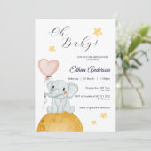 Oh Baby Elephant Balloon Baby Shower Einladung (Stehend Vorderseite)