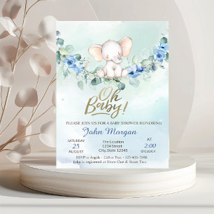 Oh Baby Elephant Blue Baby Dusche Einladung