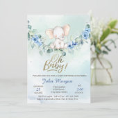 Oh Baby Elephant Blue Baby Dusche Einladung (Stehend Vorderseite)