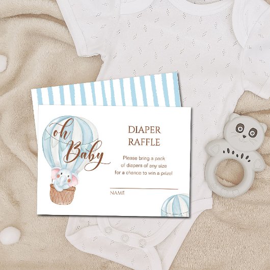 Oh Baby Elephant in Hot Air Ballon Windeln Raffle Begleitkarte