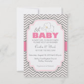 Oh Baby Elephant - Rosa & Gray Baby Dusche Einladu Einladung (Vorderseite)