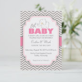 Oh Baby Elephant - Rosa & Gray Baby Dusche Einladu Einladung (Stehend Vorderseite)