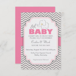 Oh Baby Elephant - Rosa & Gray Baby Dusche Einladu Einladung
