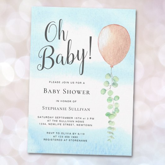 Oh Baby Eucalyptus Balloon Neutral Baby Shower Einladung