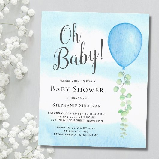 Oh Baby Eucalyptus Blue Balloon Baby Dusche Einladung