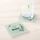 Oh Baby Eucalyptus Leaves Baby Shower Glasuntersetzer (Schrägansicht)