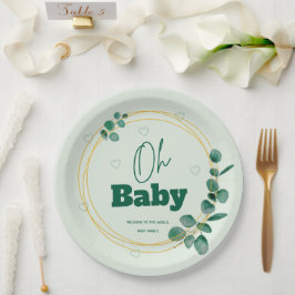 Oh Baby Eucalyptus Leaves Baby Shower Pappteller