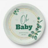 Oh Baby Eucalyptus Leaves Baby Shower Pappteller (Vorderseite)