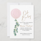 Oh Baby Eucalyptus Pink Balloon Baby Dusche Einladung (Vorderseite)