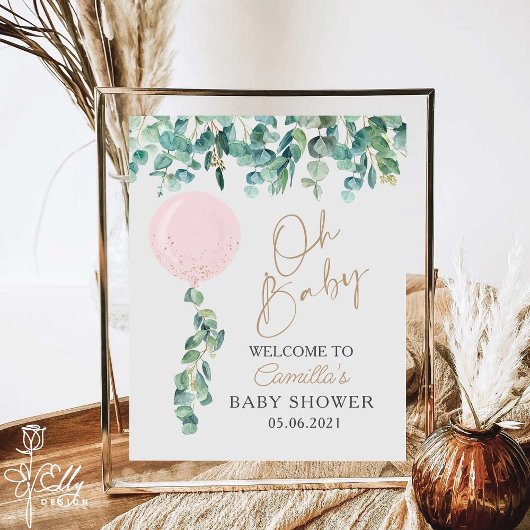 Oh Baby Eucalyptus Pink Balloon Baby Dusche Poster