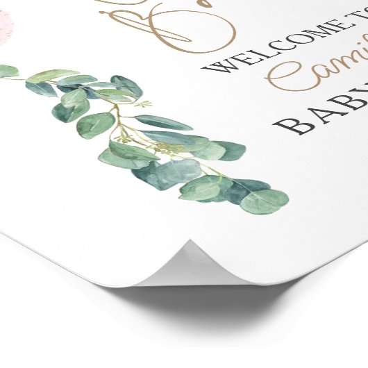 Oh Baby Eucalyptus Pink Balloon Baby Dusche Poster (Ecke)