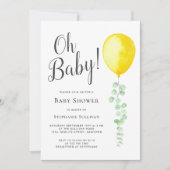 Oh Baby Eucalyptus Yellow Balloon Baby Dusche Einladung (Vorderseite)