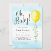 Oh Baby Eucalyptus Yellow Balloon Baby Dusche Einladung (Vorderseite)