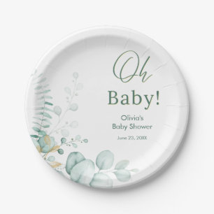Oh Baby Eukalyptus Grün Gold Baby Shower Pappteller