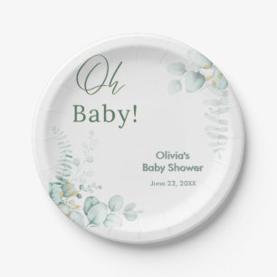 Oh Baby Eukalyptus Grün Gold Baby Shower Pappteller