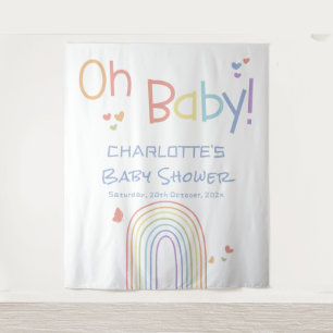 Oh Baby! Farbige Regenbogen-Baby-Party-Hintergrund Wandteppich