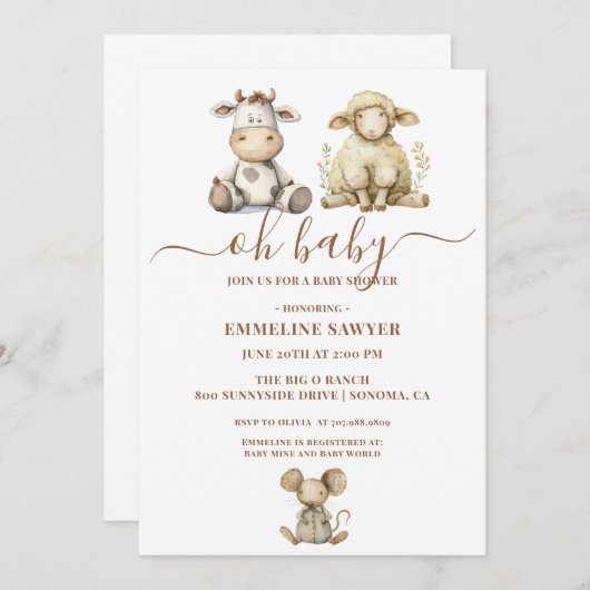 Oh Baby Farm Animals Baby Dusche Einladung (Vorne/Hinten)