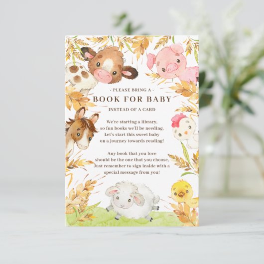 Oh Baby Farm Animals Baby Shower Book for Baby Begleitkarte (Stehend Vorderseite)