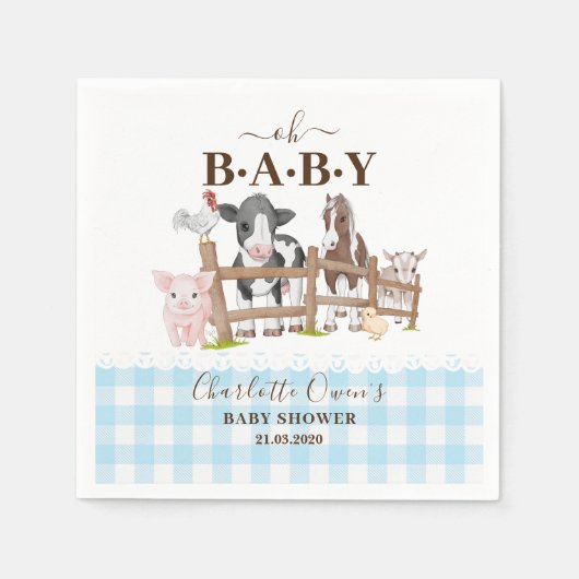 Oh Baby Farm Animals Barnyard Baby Dusche Napkins Serviette (Vorderseite)