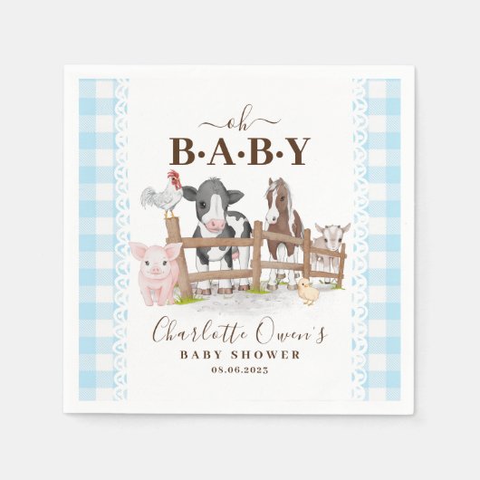 Oh Baby Farm Animals Barnyard Baby Dusche Napkins Serviette (Vorderseite)