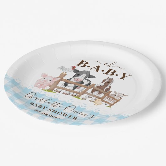 Oh Baby Farm Animals Barnyard Baby Dusche Pappteller (Schrägansicht)