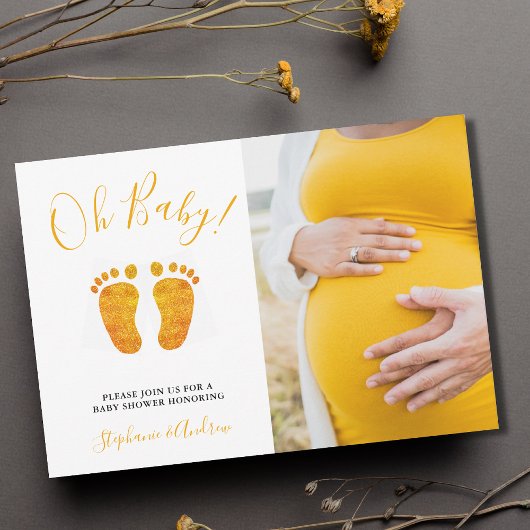 Oh Baby Feet Foto Couple's Yellow Baby Shower Einladung