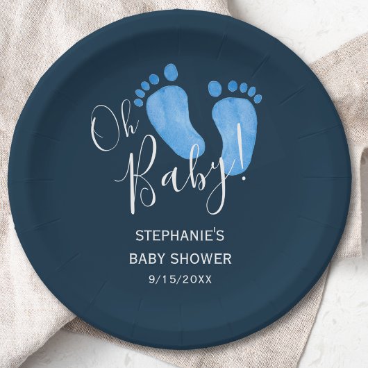 Oh Baby Feet Navy Blue Baby Dusche Pappteller