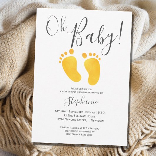 Oh Baby Feet Yellow Baby Dusche Einladung