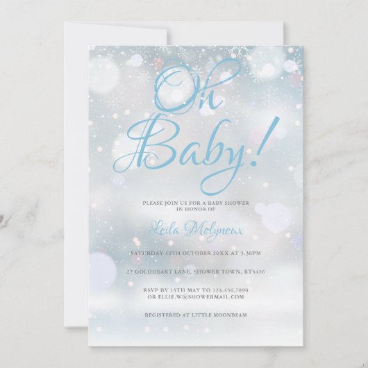 Oh Baby First Snowflakes Baby Dusche / Sprinkle Einladung (Vorderseite)