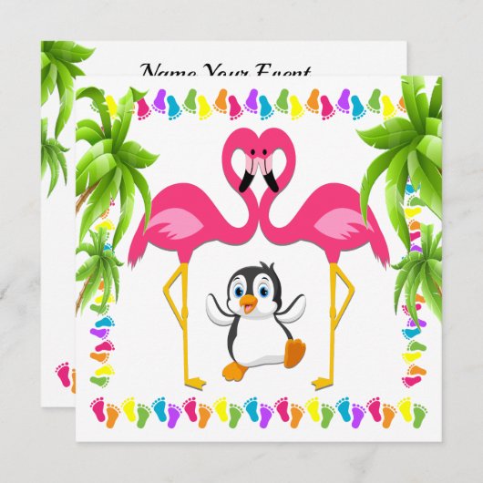 Oh Baby Flamingo Einladung (Vorne/Hinten)
