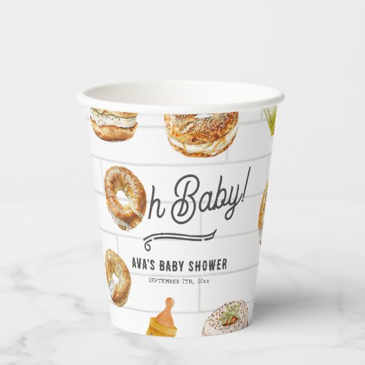 Oh Baby Flaschen & Bagels Baby Dusche Brunch Pappbecher (Vorderseite)