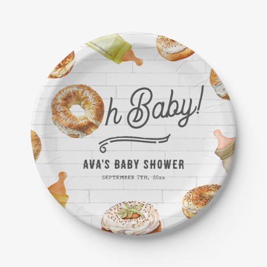 Oh Baby Flaschen & Bagels Baby Dusche Brunch Pappteller (Vorderseite)