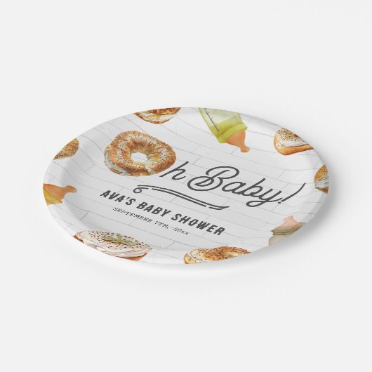 Oh Baby Flaschen & Bagels Baby Dusche Brunch Pappteller (Schrägansicht)