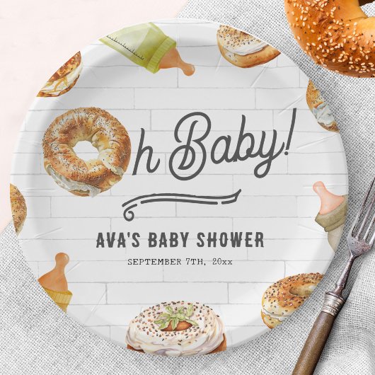 Oh Baby Flaschen & Bagels Baby Dusche Brunch Pappteller