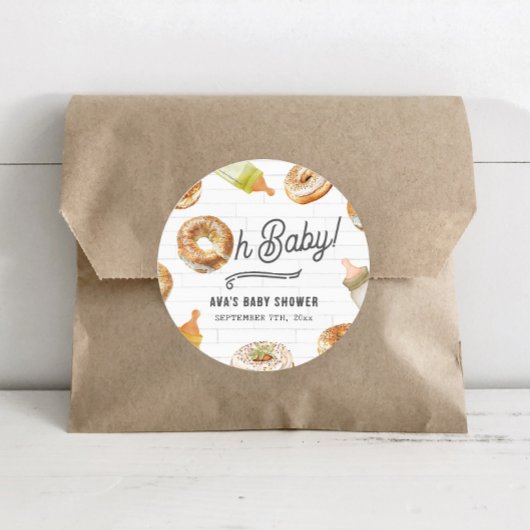 Oh Baby Flaschen & Bagels Baby Dusche Brunch Runder Aufkleber