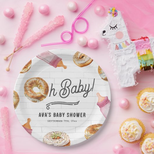Oh Baby Flaschen & Bagels Girl Baby Dusche Brunch Pappteller (Party)